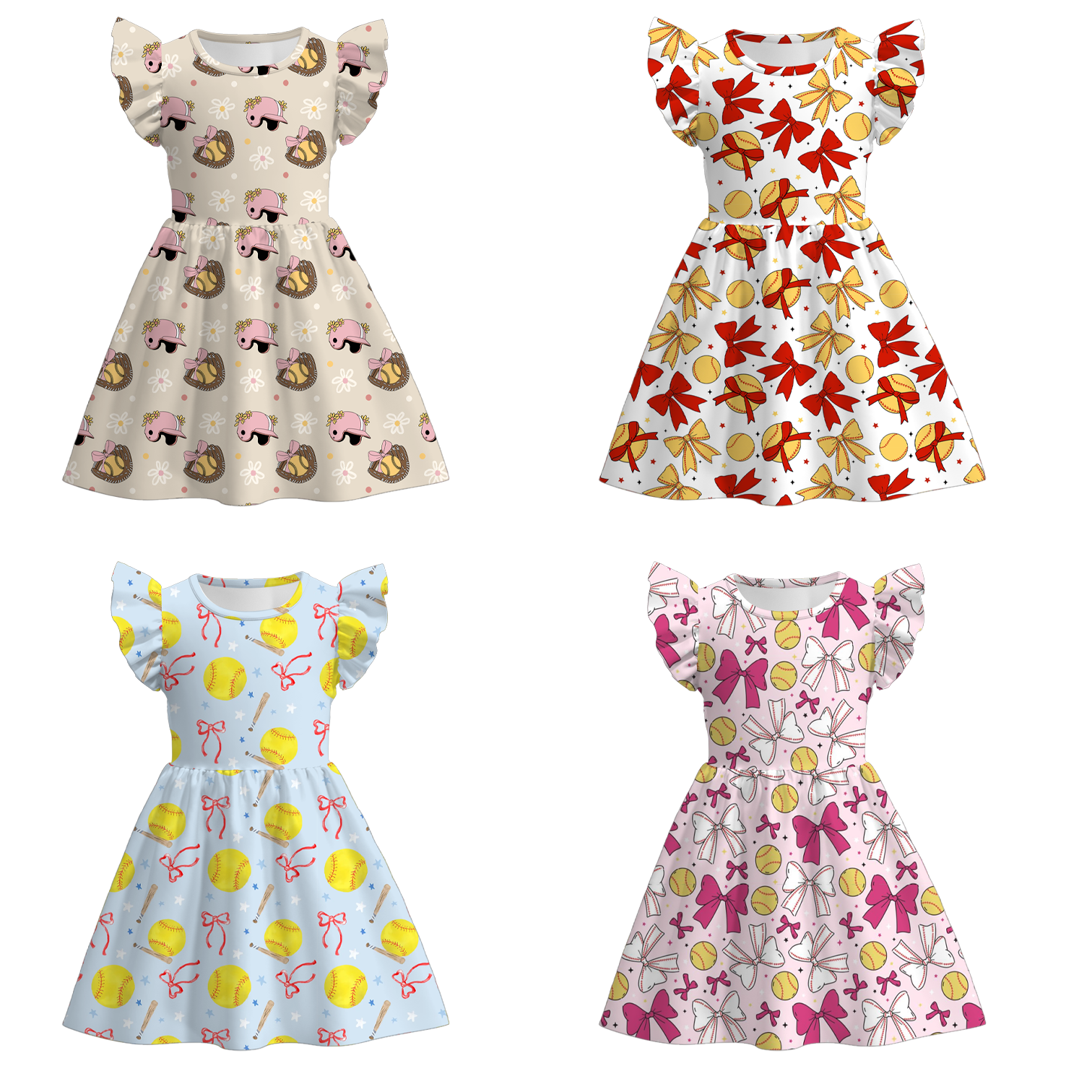 （Pre Order）Girls Spring and Summer Soft Ball＆Golf Print Dress