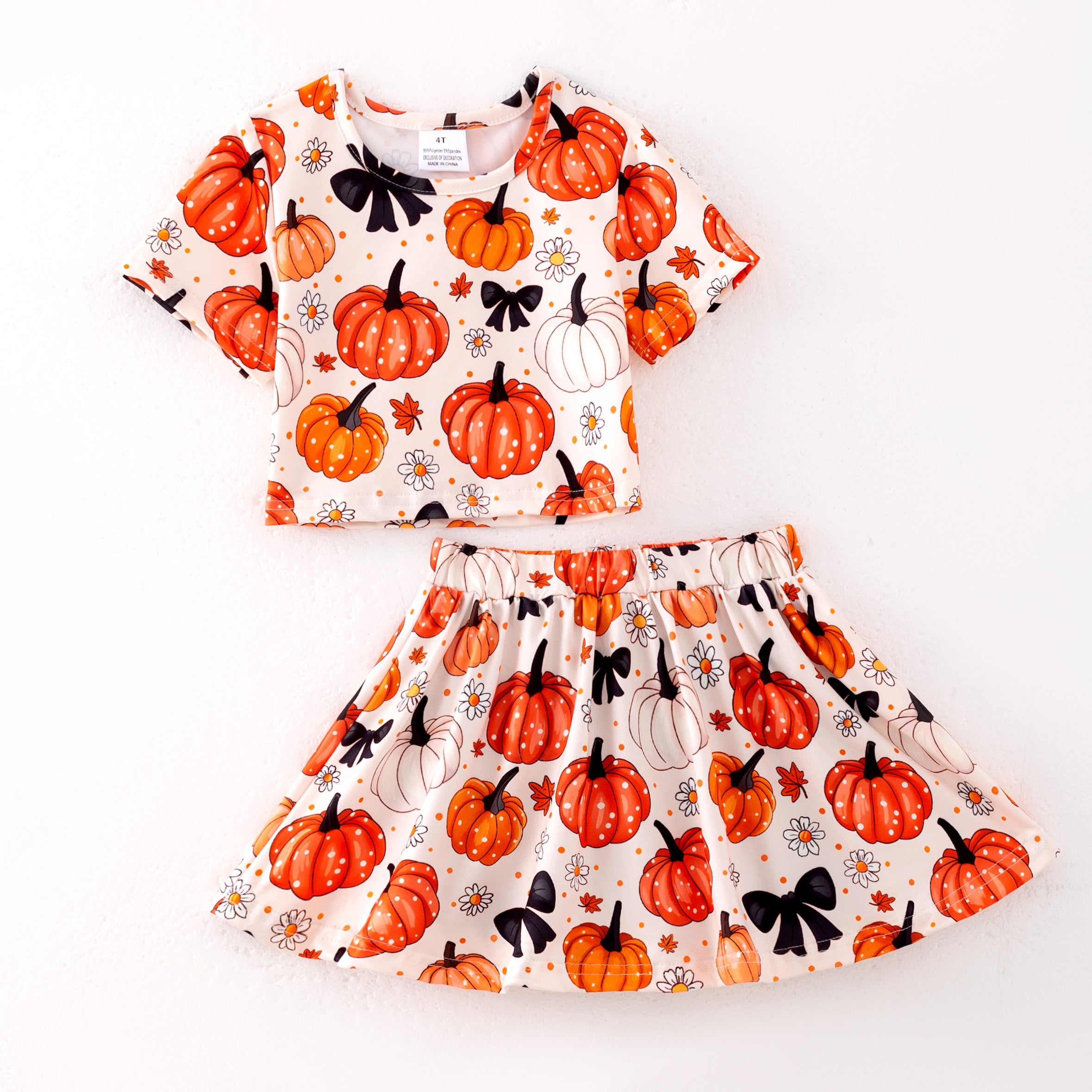 （Pre Order）Girls Halloween Cartoon Print Skort Set
