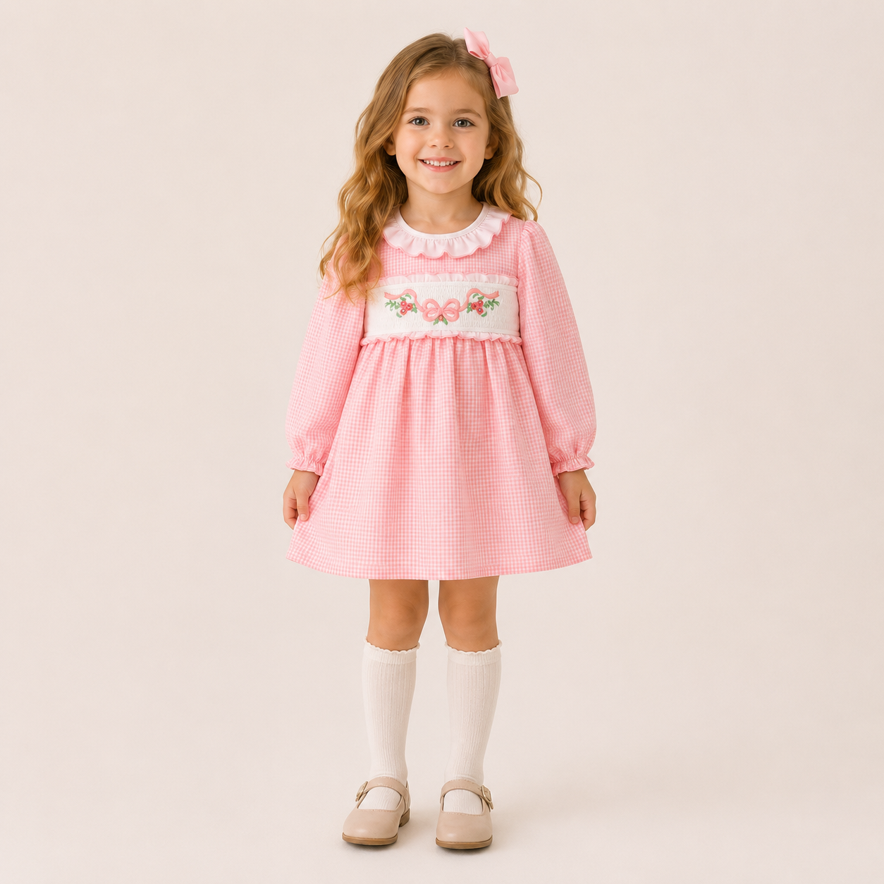 （In Stock）Girls Fall Embroidery Smocked Dress