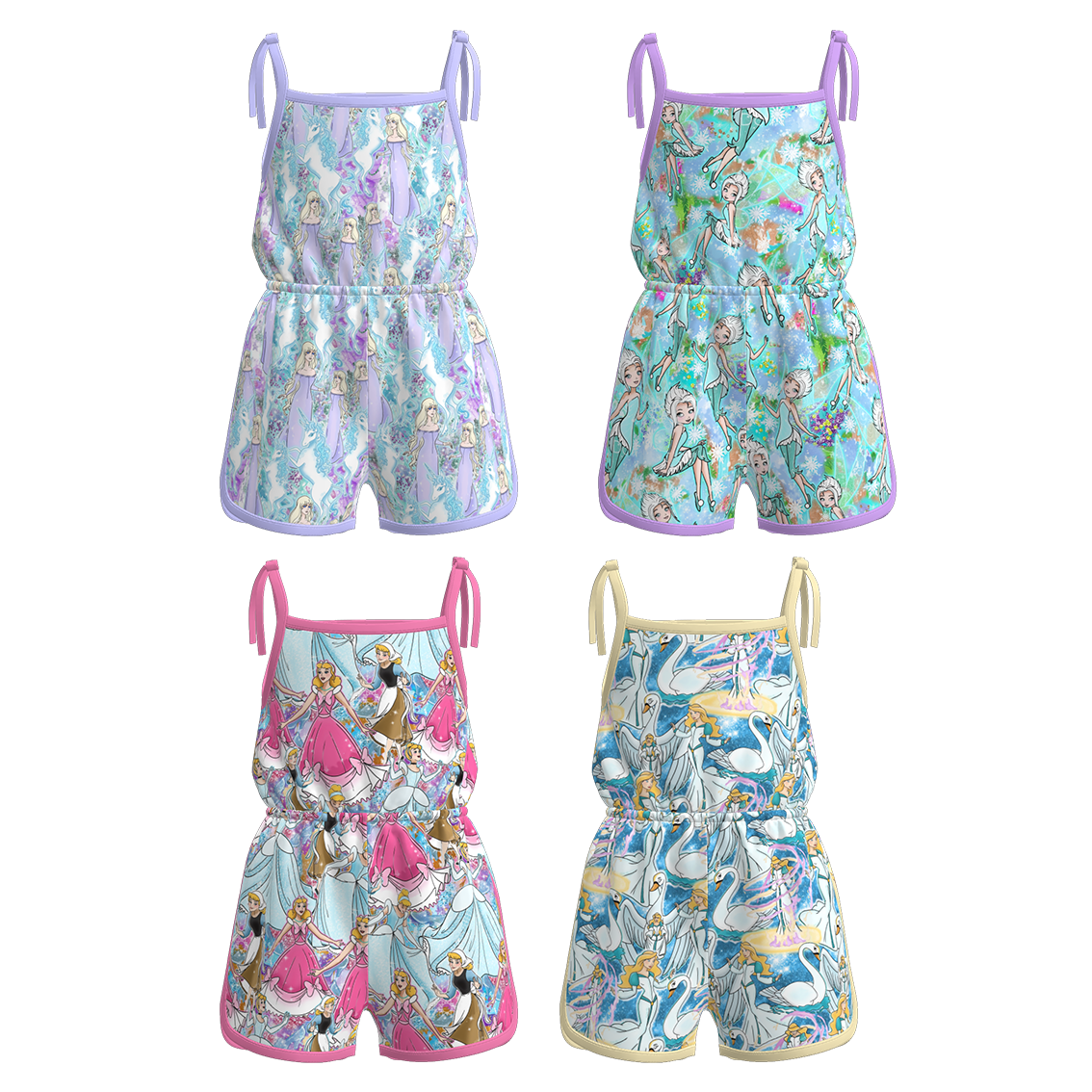 （Pre Order）Girls Spring and Summer Princess Print Jumpsuit