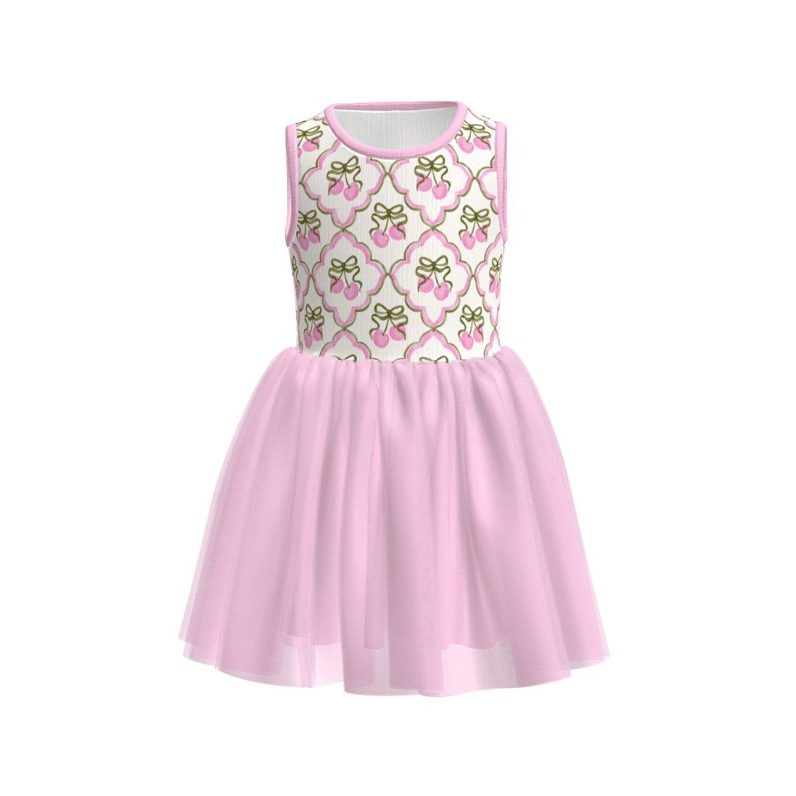 （Pre Order）Girls Spring and Summer Cherry Print Tulle Dress