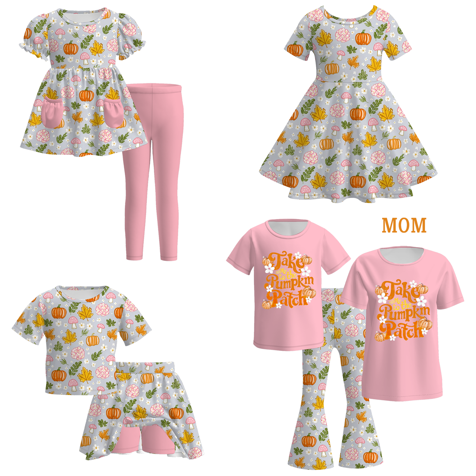 （Pre Order）Family Fall Pumpkin Print Dress,Set＆Top