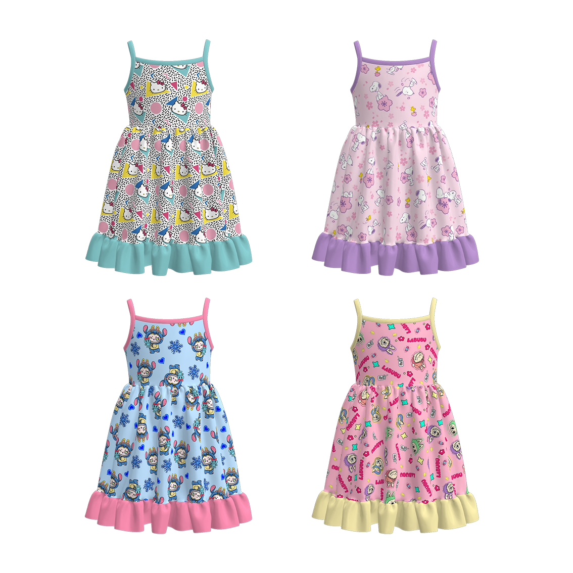 （Pre Order）Girls Summer Cartoon Print Slip Dress