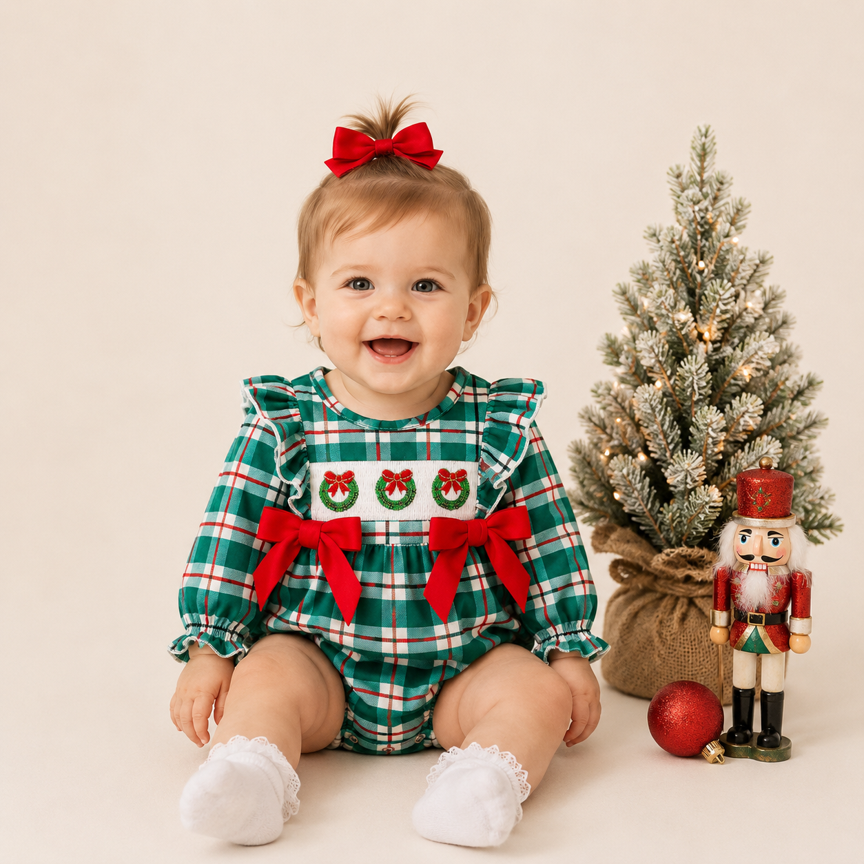 （In Stock）Toddler Girls Christmas Embroidery Smocked Romper