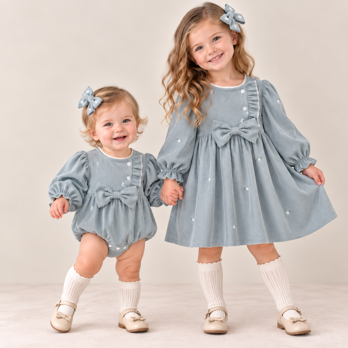 （Pre Order 2 Weeks）Sisters Fall Bow Corduroy Dress&Romper