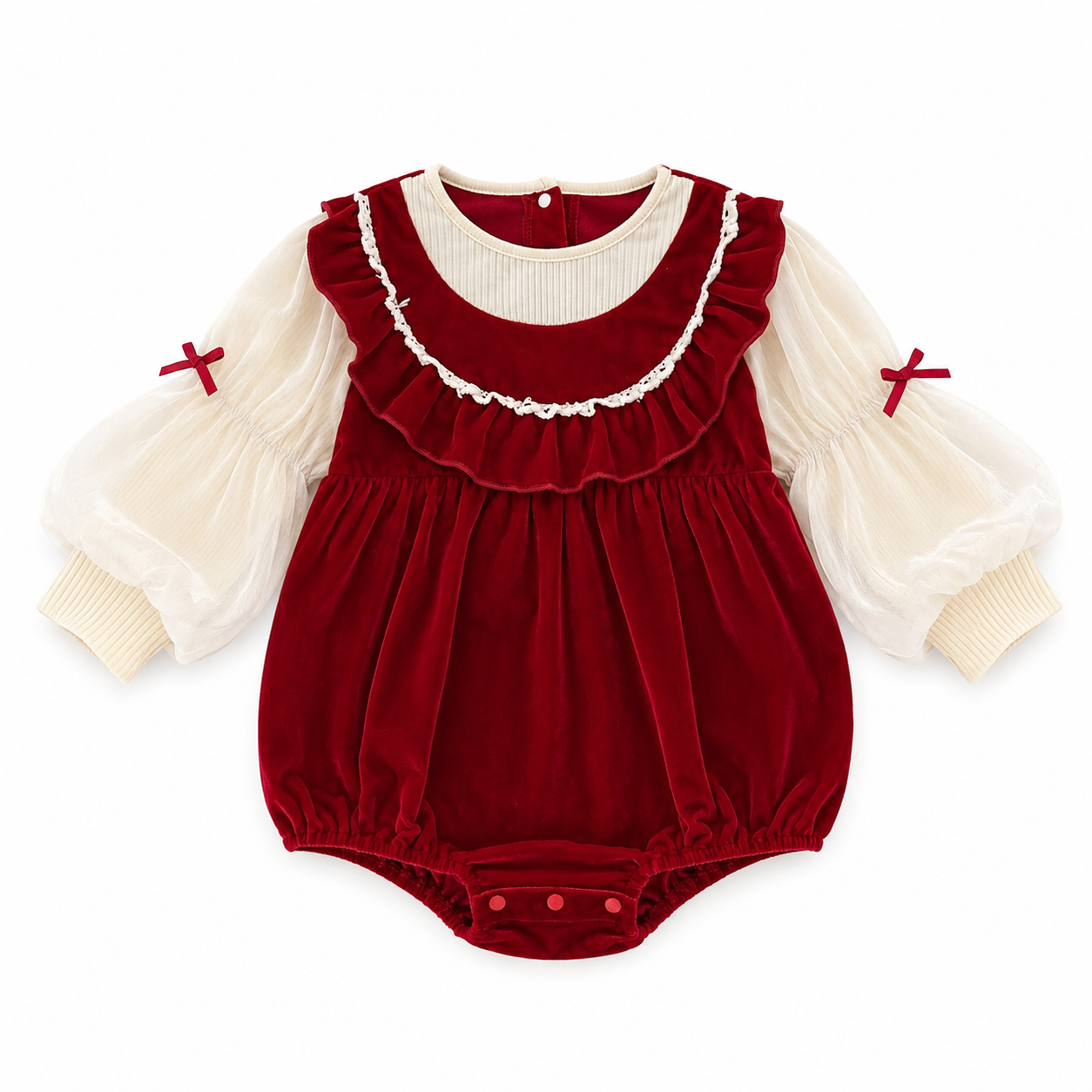 （Pre Order 2 Weeks）Toddler Girls Red Velvet Ruffle Romper