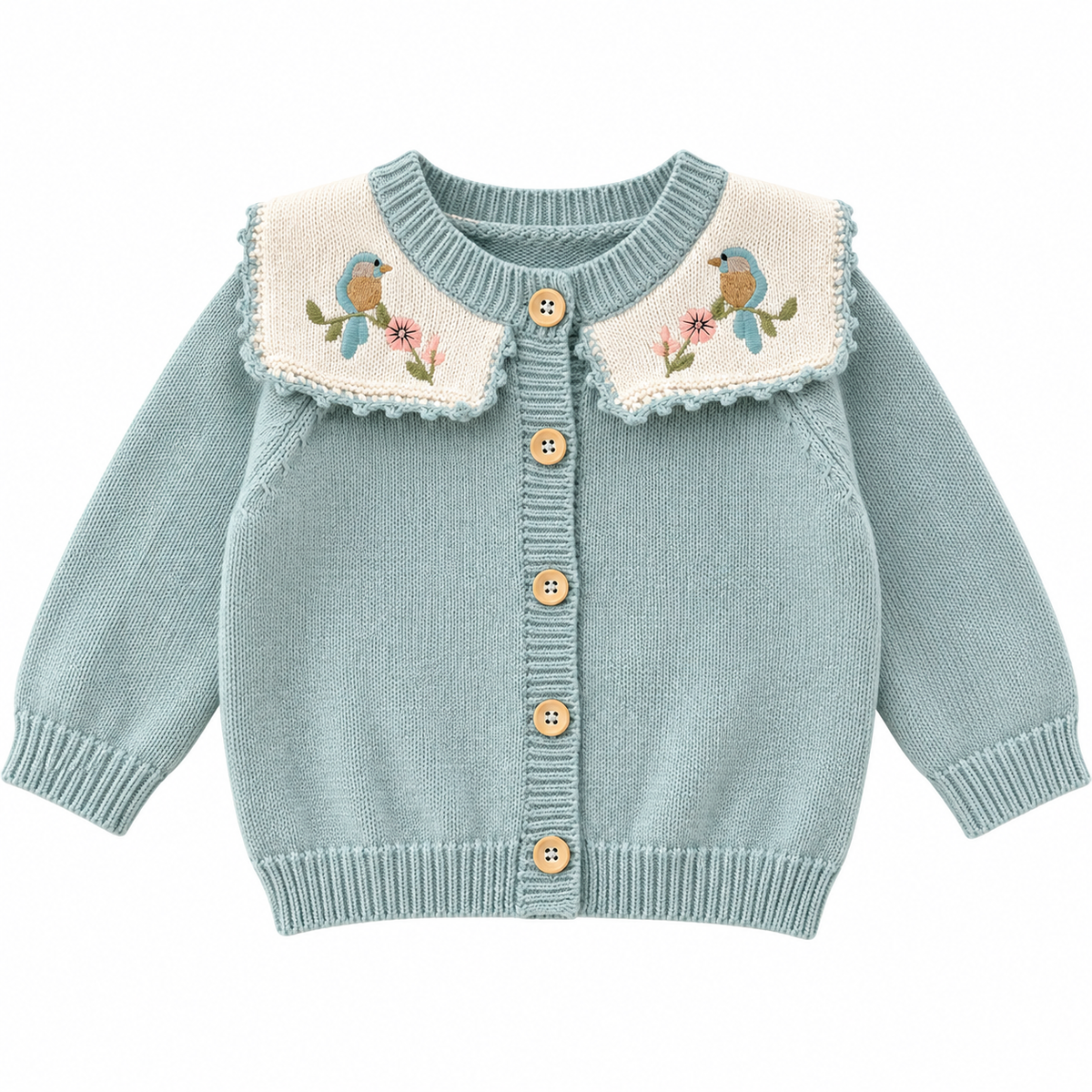 （Pre Order 2 Weeks）Kids Fall Bird Embroidery Sweater Cardigan with Pockets