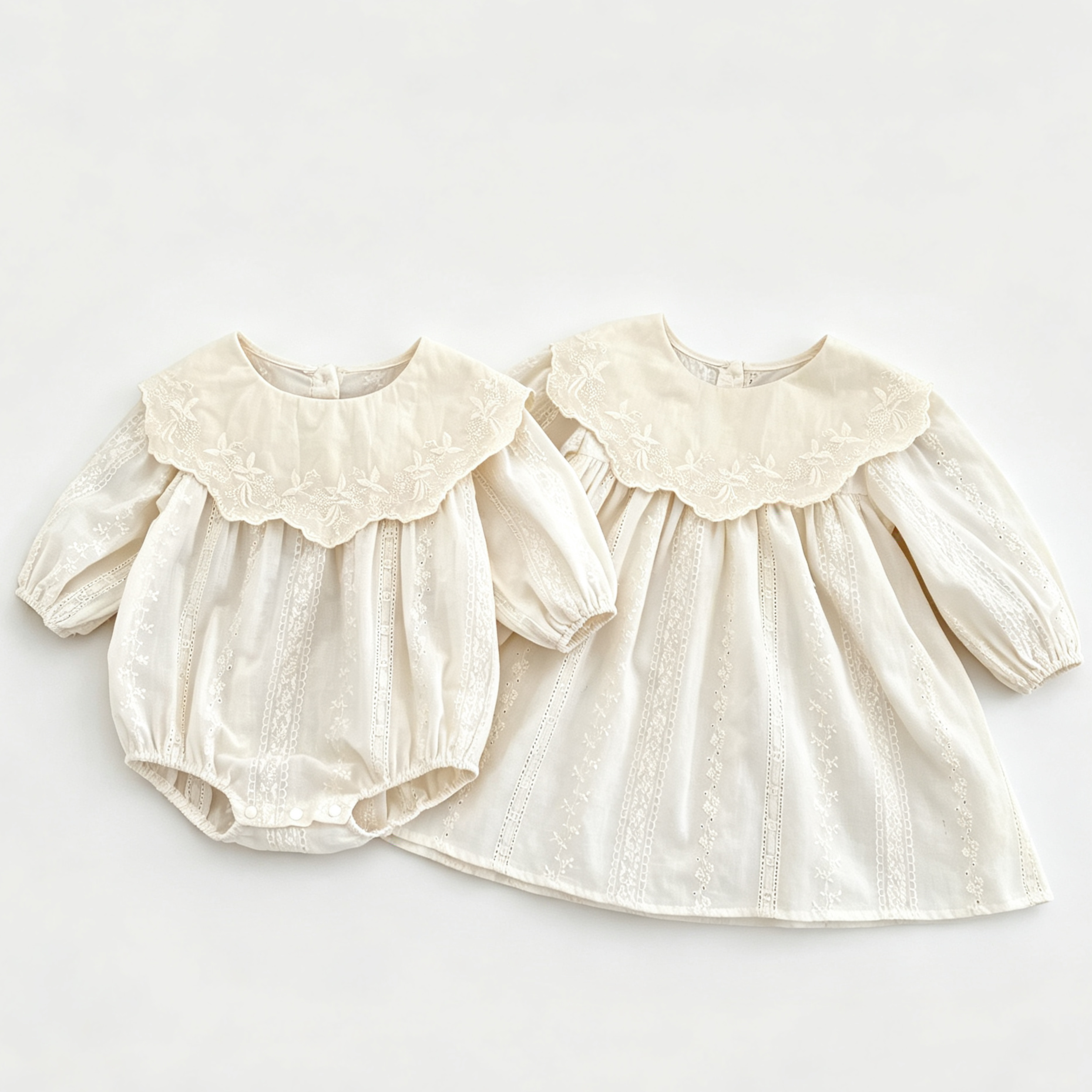 （Pre Order 2 Weeks）Sisters Fall Embroidery Baby Collar Dress&Romper