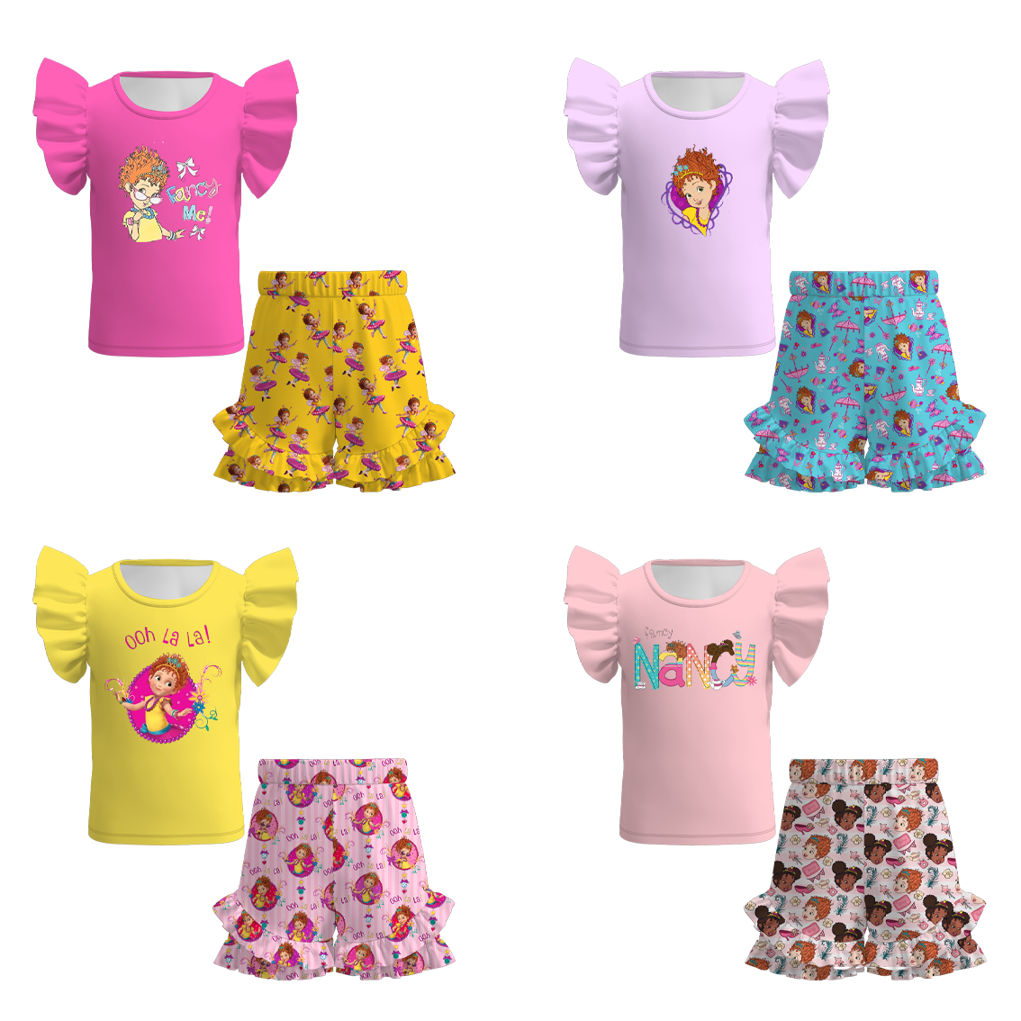 （Pre Order）Girls Spring and Summer Cartoon Character Print Shorts Set
