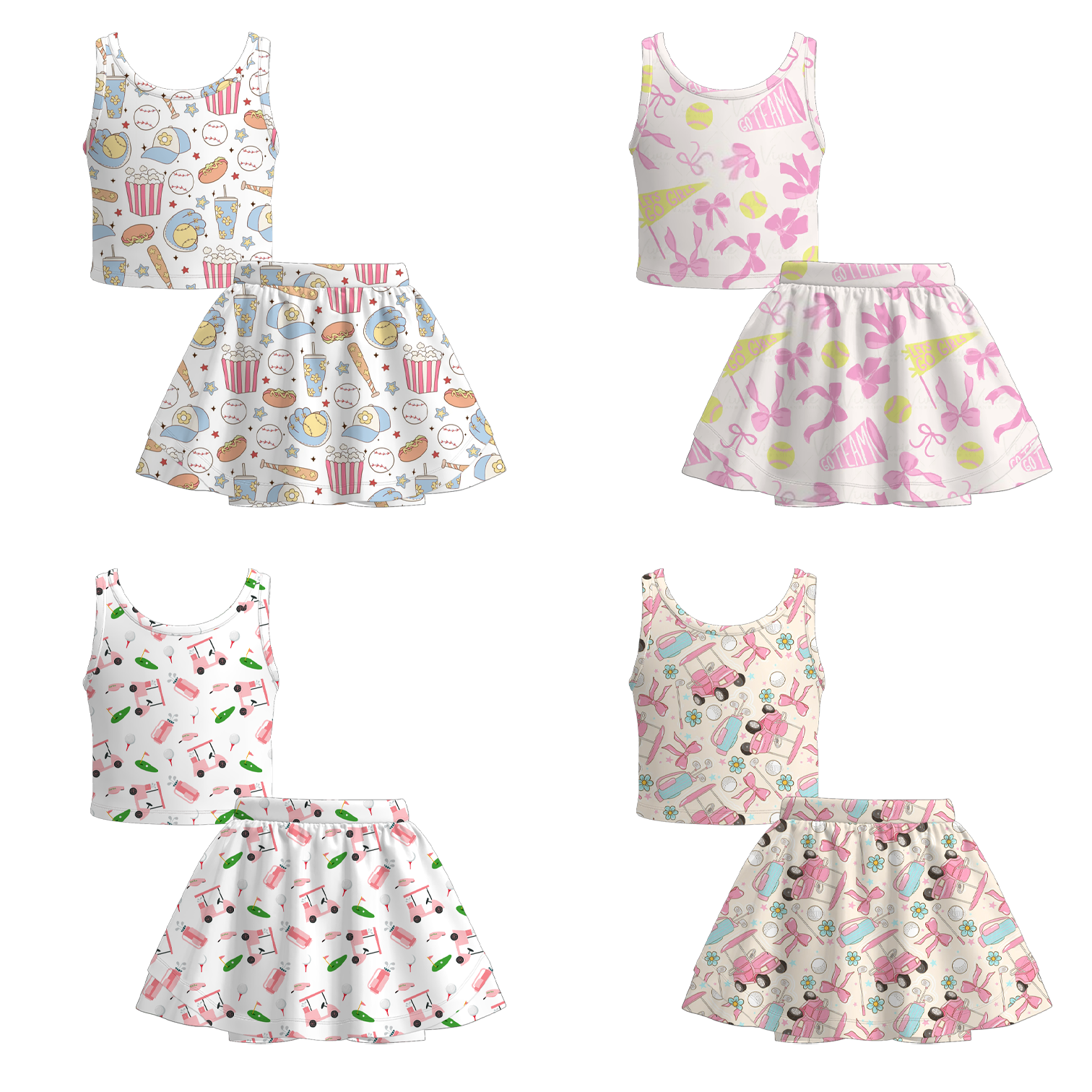 （Pre Order）Girls Spring and Summer Soft Ball＆Golf Print Skort Set