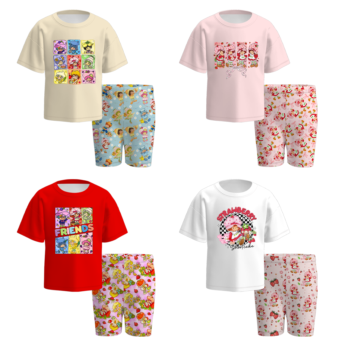 （Pre Order）Girls Spring and Summer Strawberry Print Cycling Trouser Set