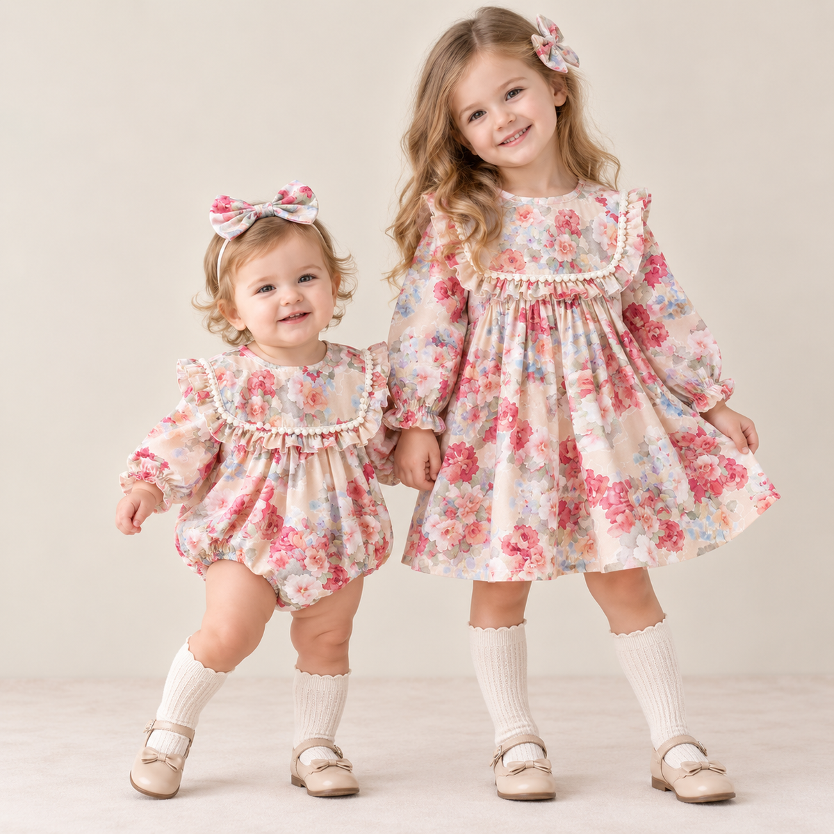 （Pre Order 2 Weeks）Sisters Fall Floral Print Ruffle Dress&Romper