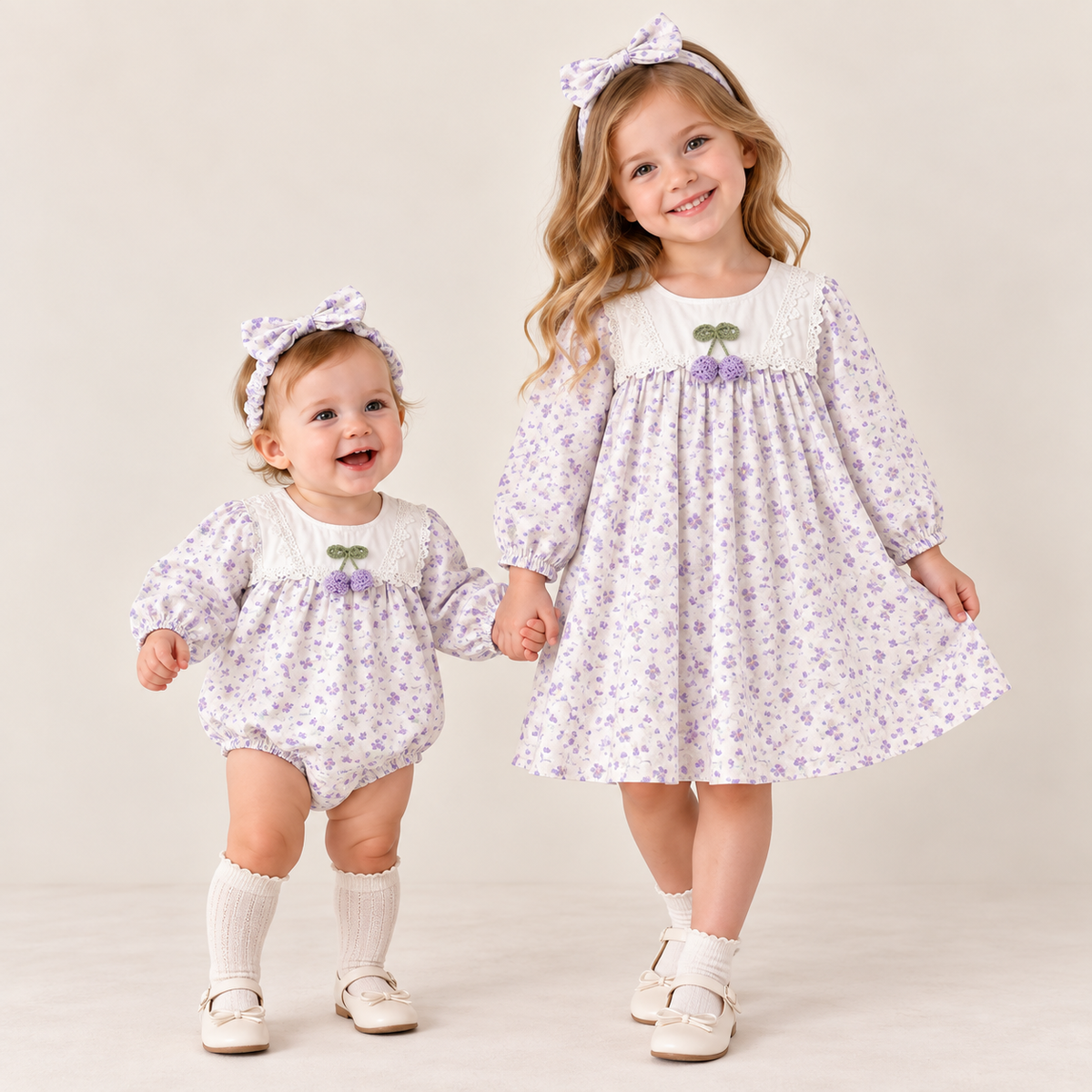 （Pre Order 2 Weeks）Sisters Fall Floral Print Lace Dress&Romper