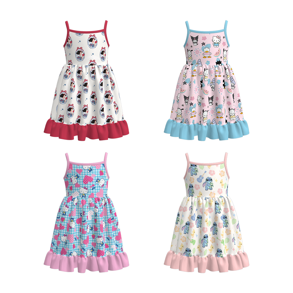 （Pre Order）Girls Summer Cartoon Print Slip Dress