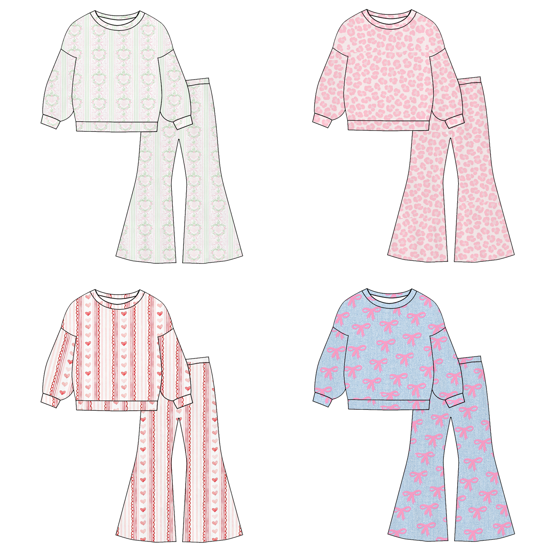 （Pre Order）Girls Valentine's Day Print Twill Sweatshirt Suit