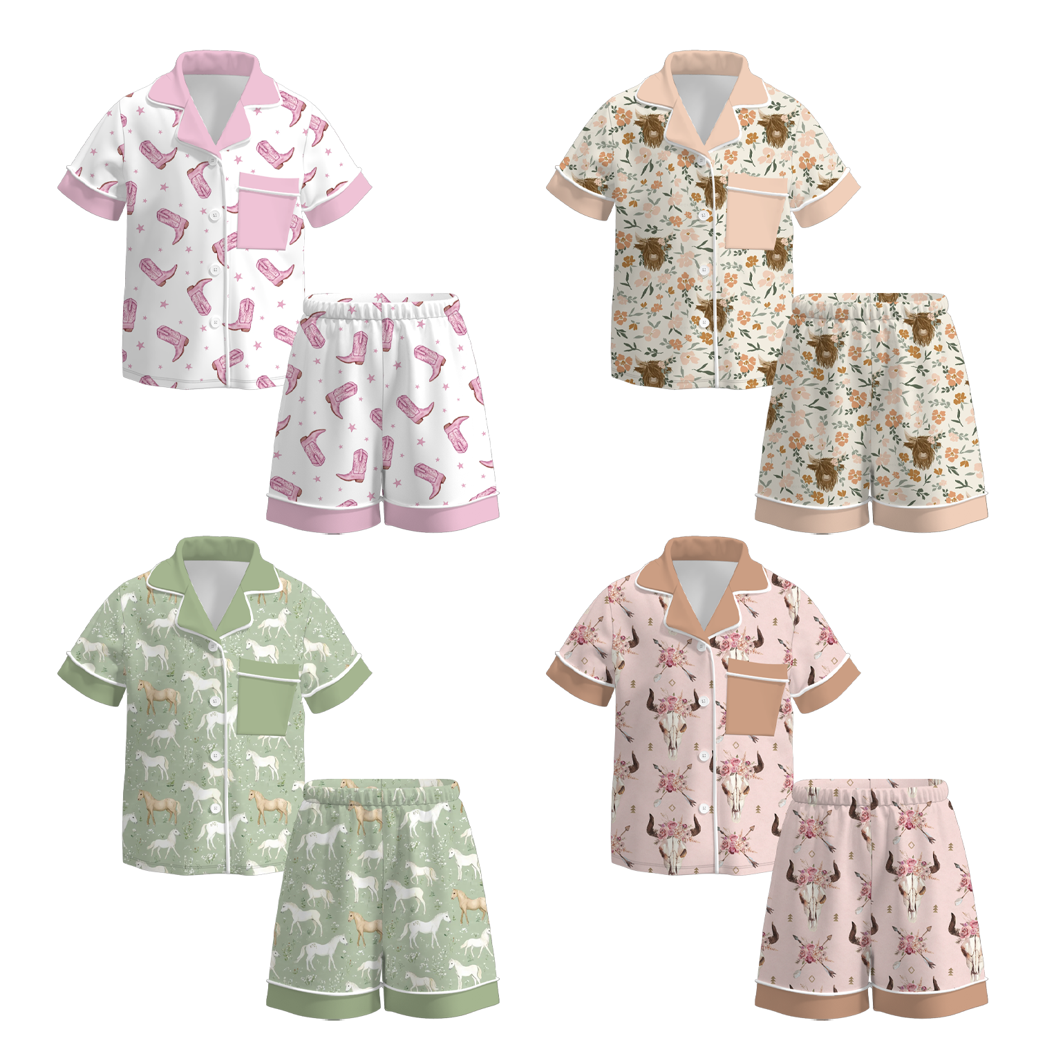 （Pre Order）Girls Spring and Summer Western Print Pajamas