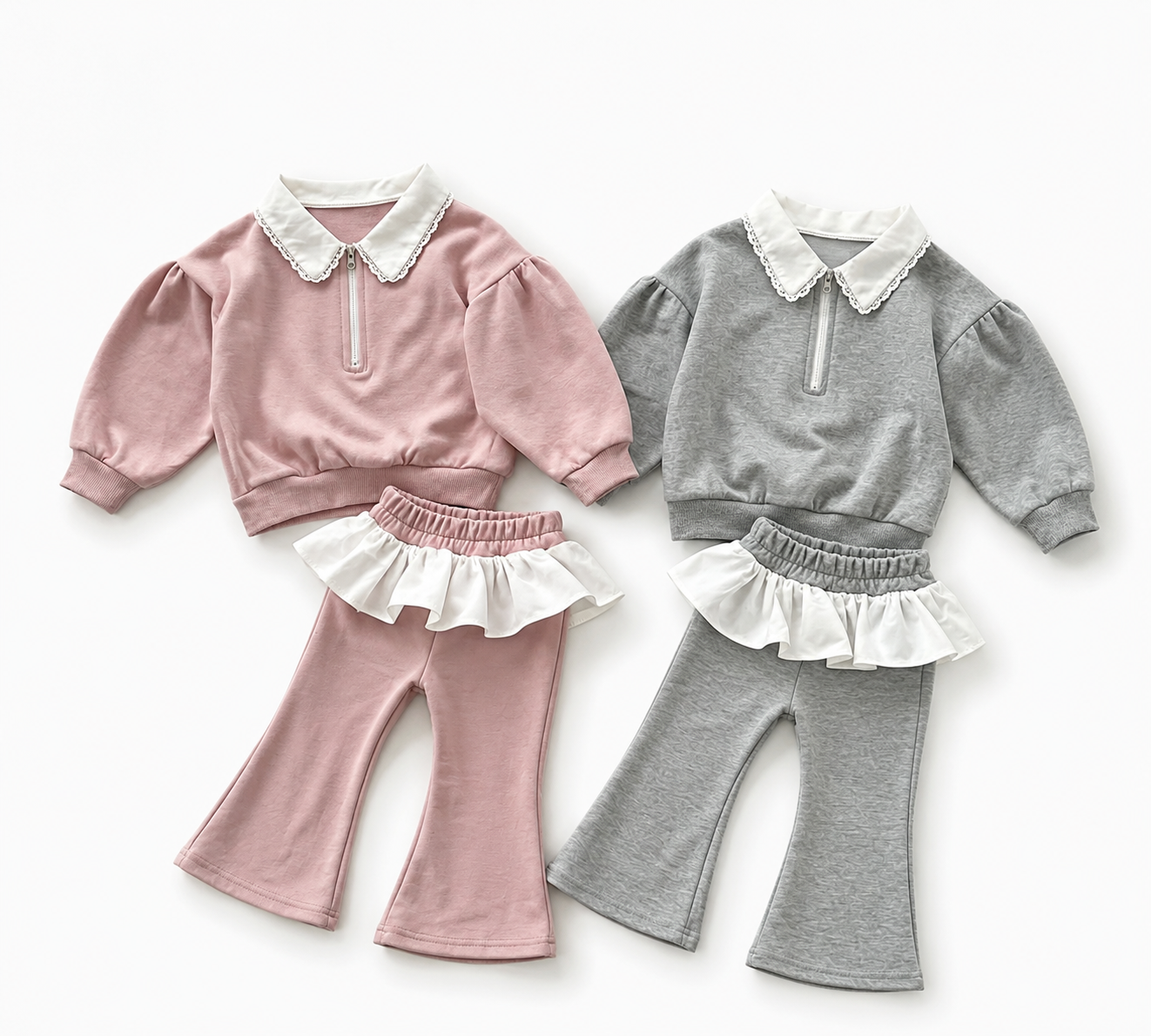 （Pre Order 2 Weeks）Girls Fall Pleated Zipper Sweatshirt Set