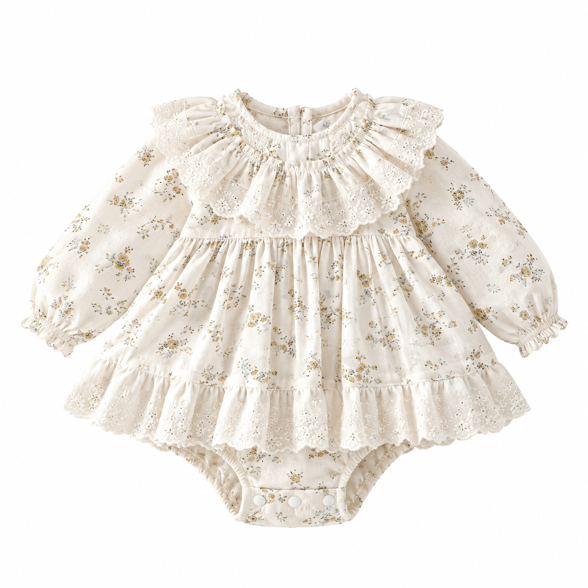 （Pre Order 2 Weeks）Toddler Girls Fall Floral Print Lace Ruffle Romper