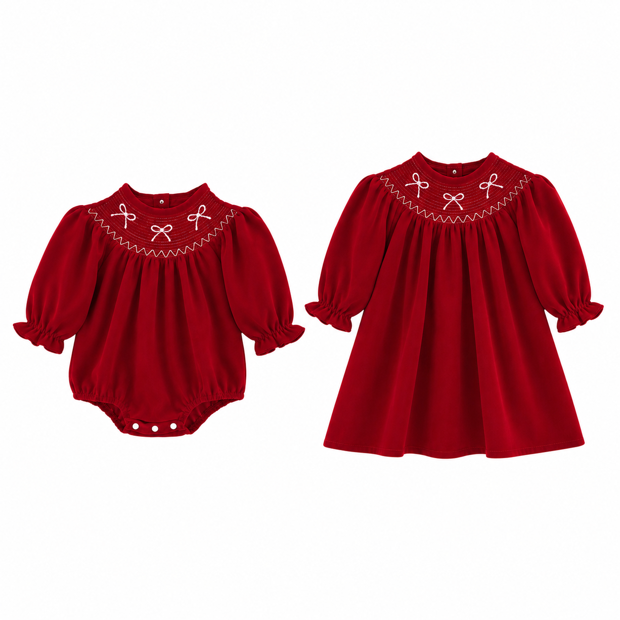 （Pre Order 2 Weeks）Sisters Bow Embroidery Smocked Dress&Romper