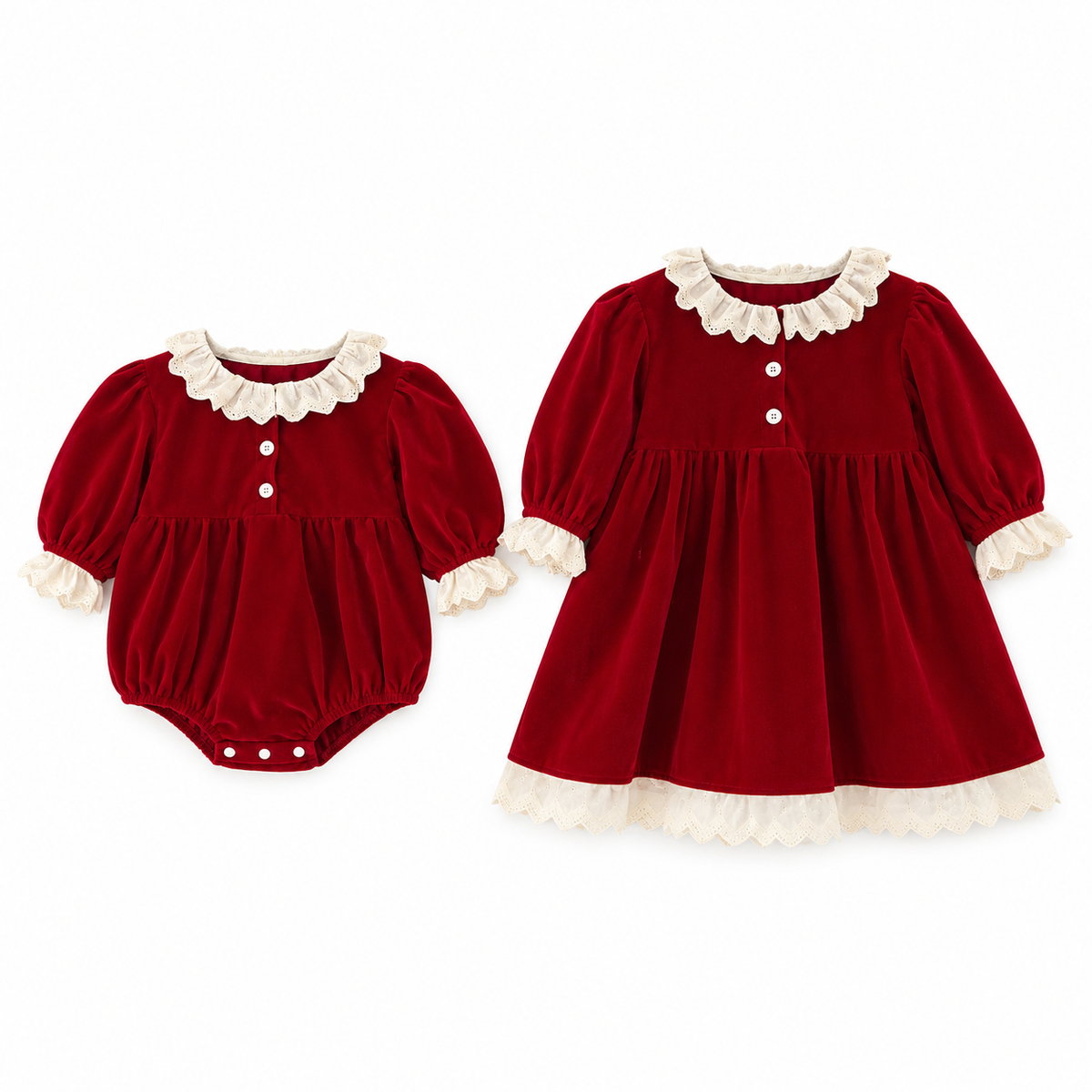 （Pre Order 2 Weeks）Sisters Red Velvet Lace Dress&Romper