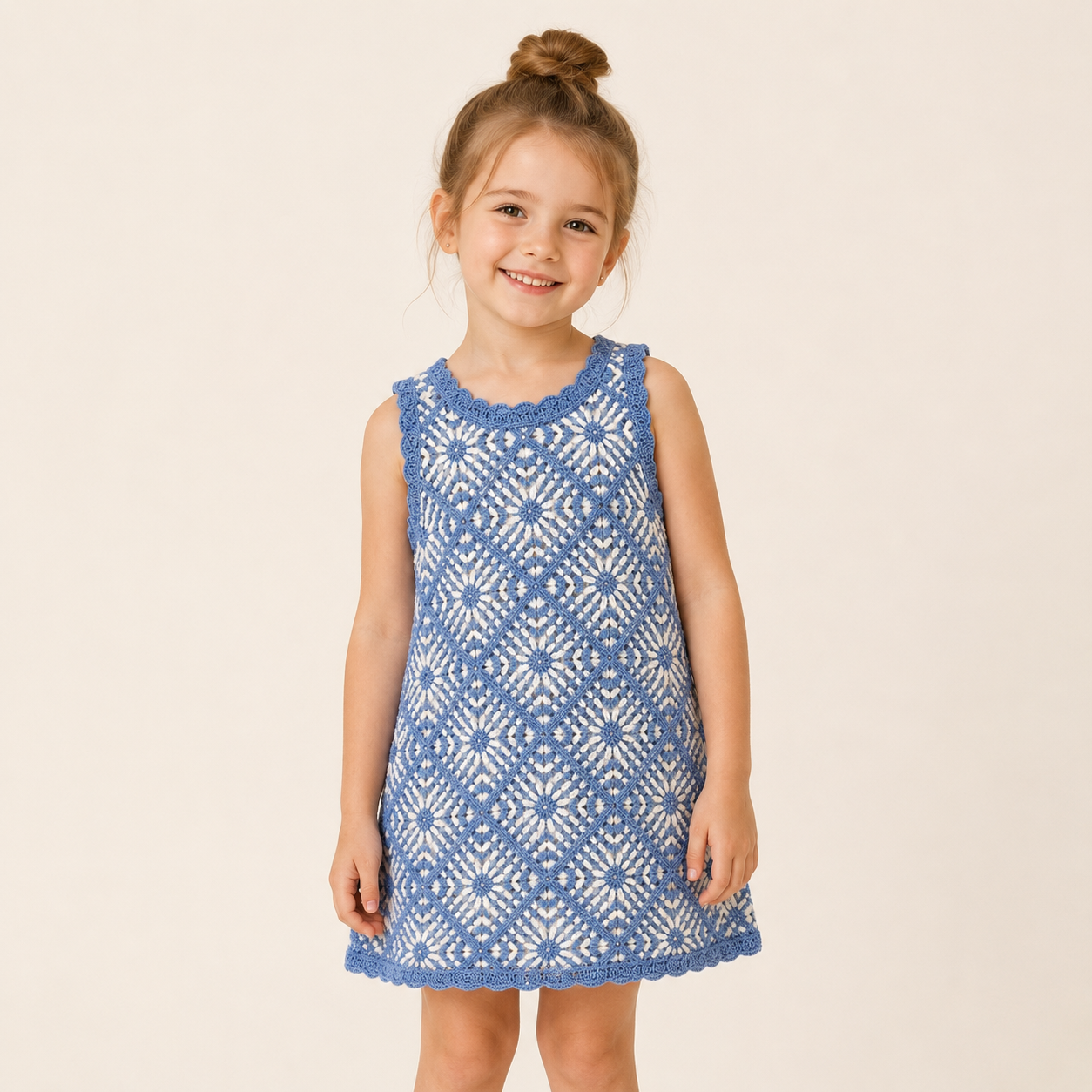 （Pre Order 2 Weeks）Girls Granny Square Crochet Dress