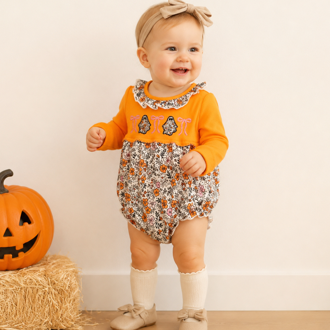（In Stock）Toddler Girls Halloween Ghost Applique Romper