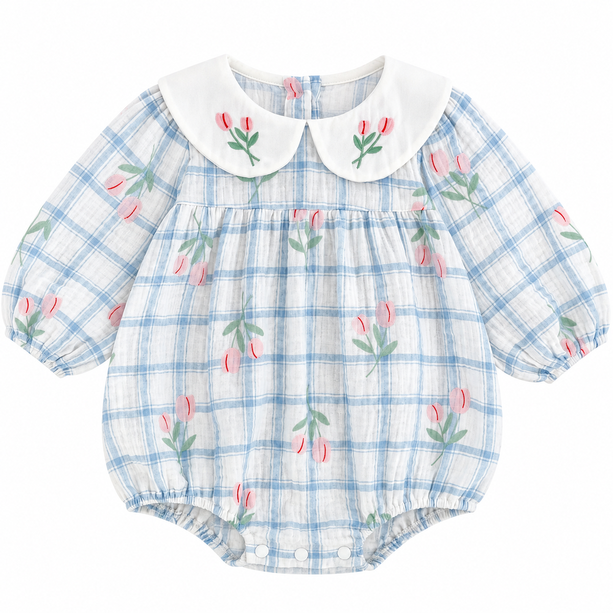 （Pre Order 2 Weeks）Toddler Girls Fall Tulip Embroidery Collar Romper