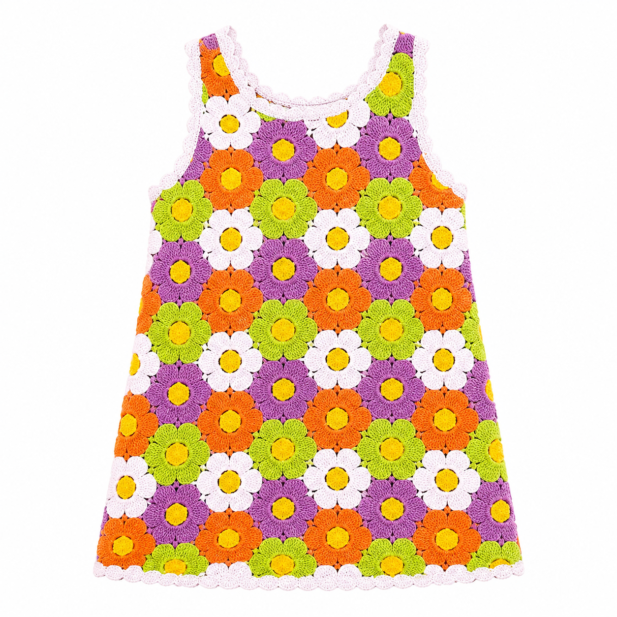 （Pre Order 2 Weeks）Girls Granny Square Crochet Dress