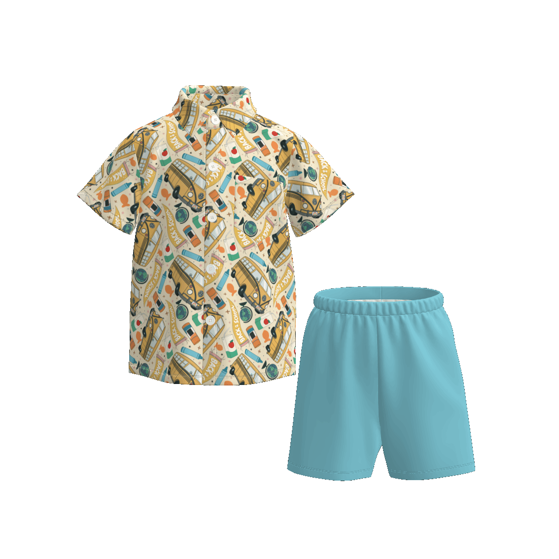 （Pre Order）Boys Summer Back To School Print Four-way Stretch Shirt Set