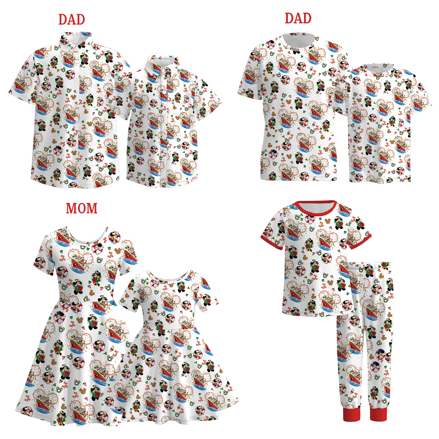 （Pre Order）Family Christmas Cartoon Print Dress,Set＆Top