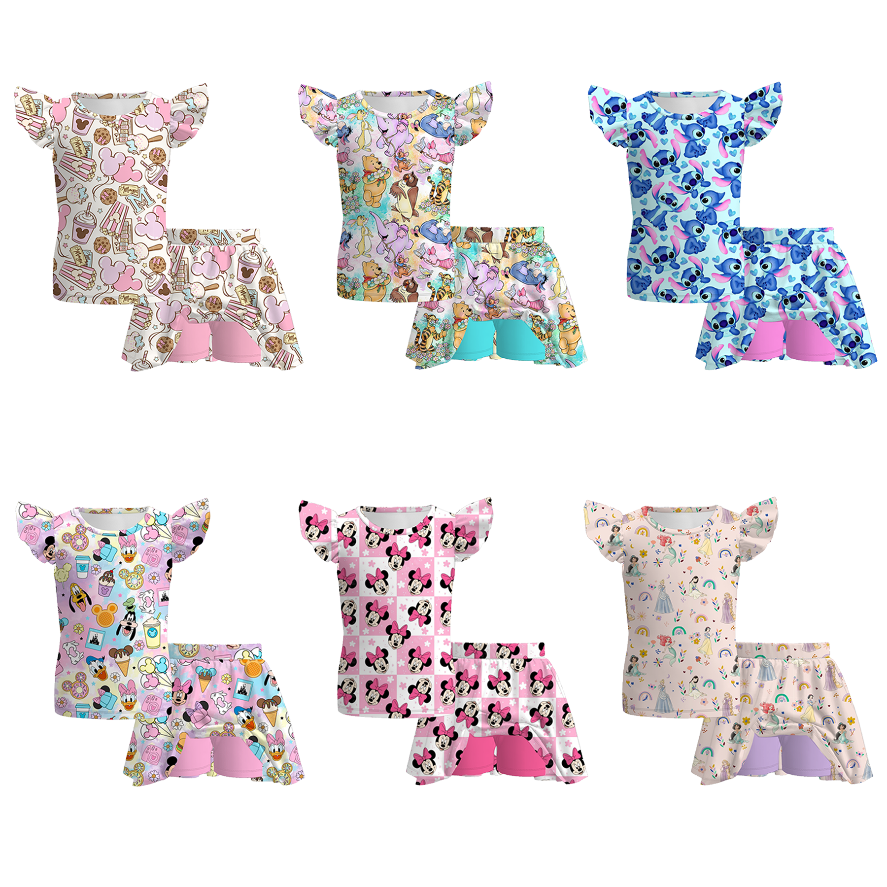 （Pre Order）Girls Spring and Summer Cartoon Print Skort Set