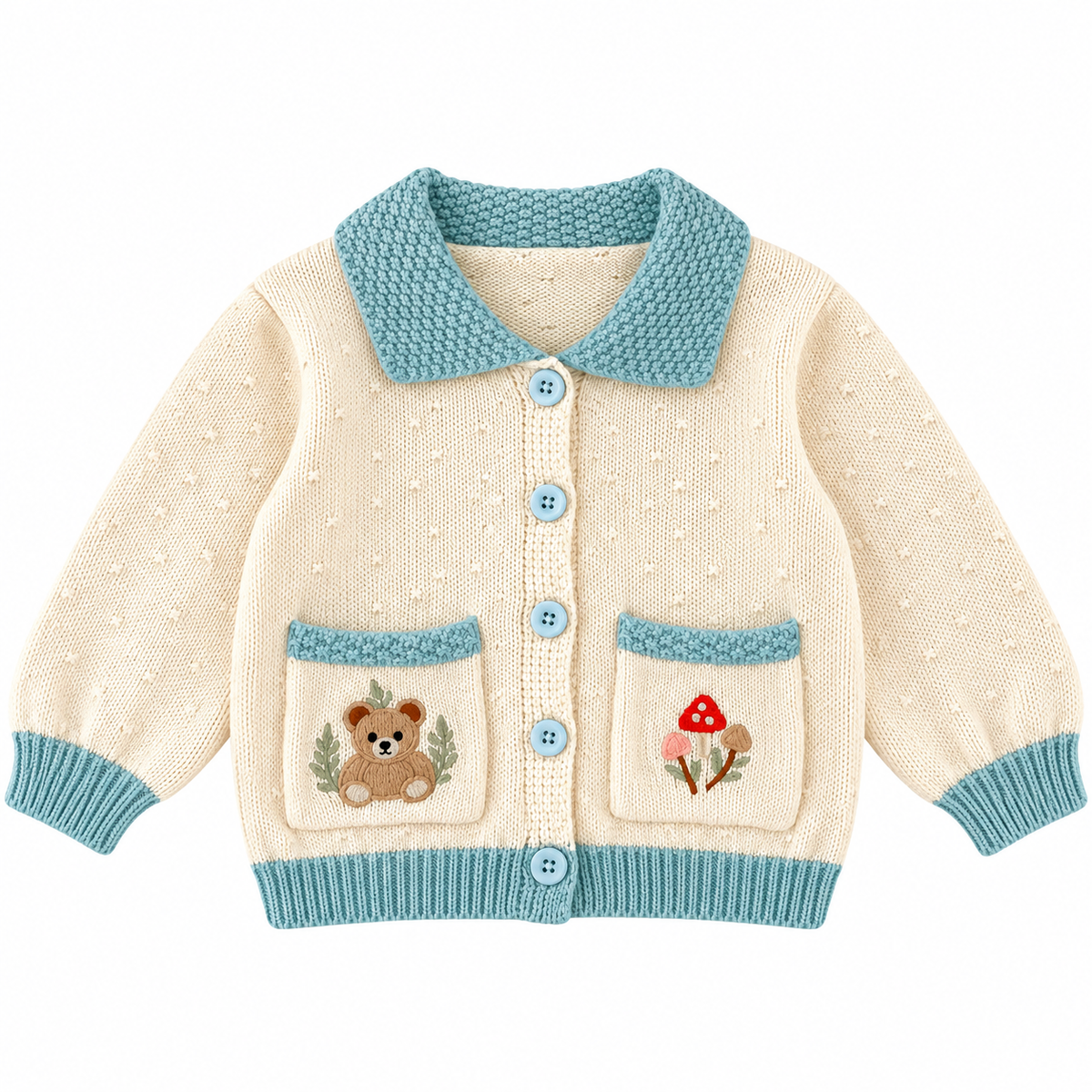 （Pre Order 2 Weeks）Kids Fall Bear Embroidery Sweater Cardigan with Pockets