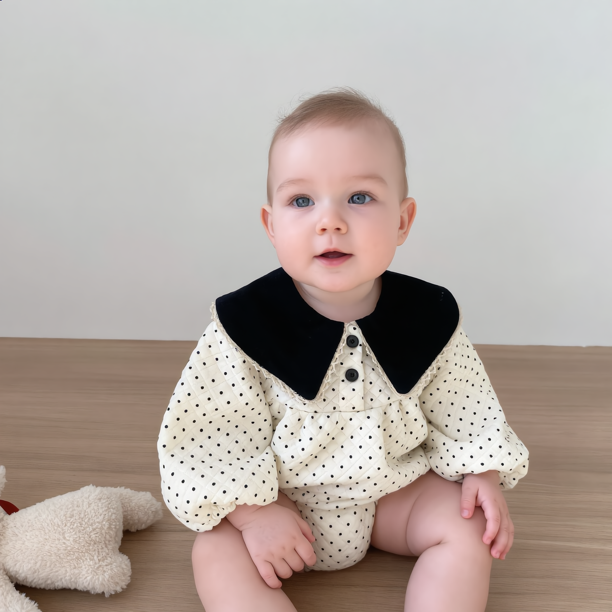 （Pre Order 2 Weeks）Toddler Girls Fall&Winter Floral&Dot Romper