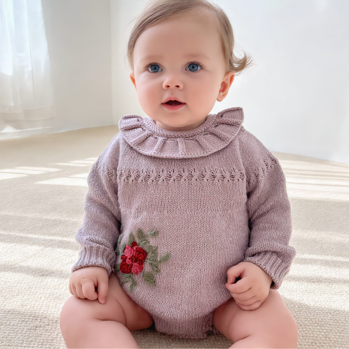 （Pre Order 2 Weeks）Toddler Girls Fall Embroidery Knitted Romper