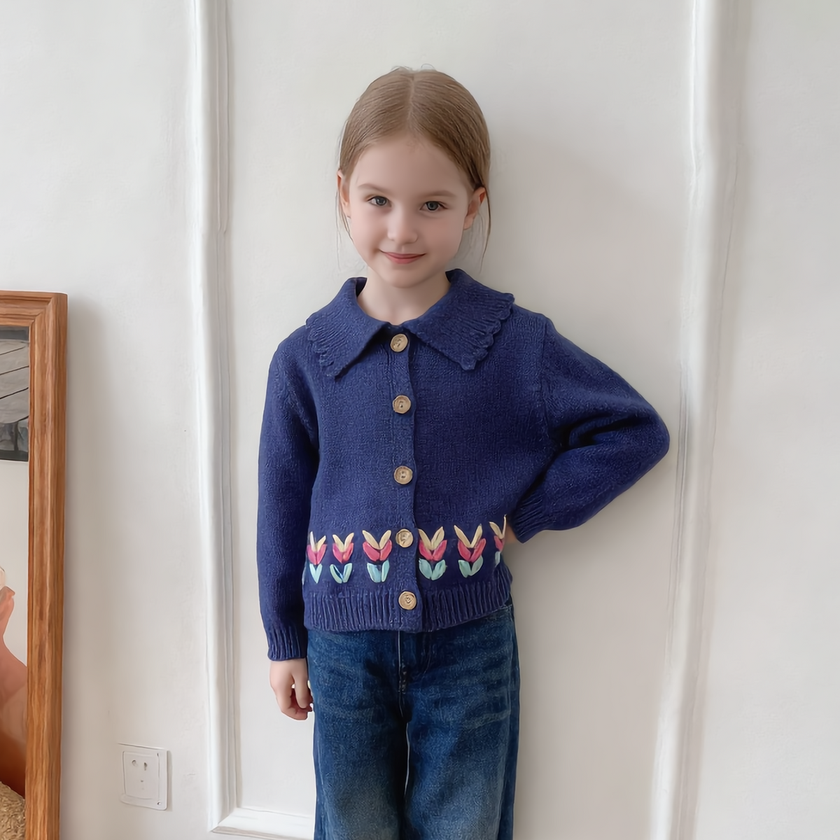 （Pre Order 2 Weeks）Kids Fall Embroidery Sweater Cardigan