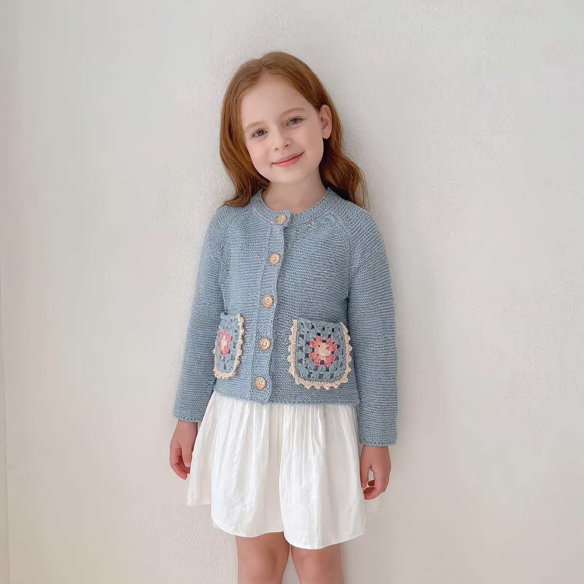 （Pre Order 2 Weeks）Kids Fall Floral Embroidery Pockets Sweater Cardigan