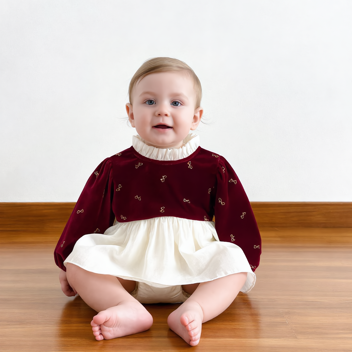 （Pre Order 2 Weeks）Toddler Girls Fall Bow Red Velvet Tulle Romper