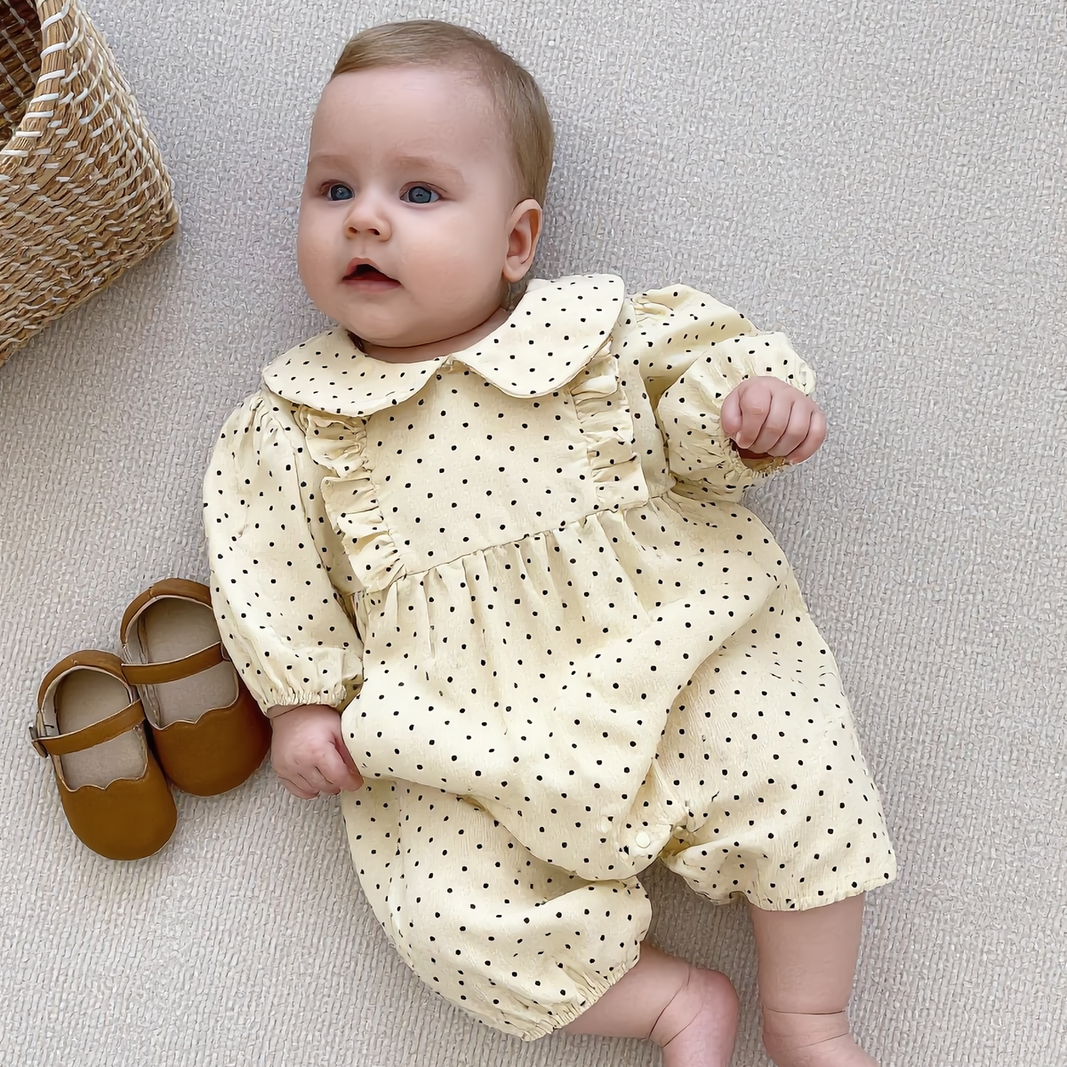 （Pre Order 2 Weeks）Toddler Girls Fall&Spring Dot Print Romper