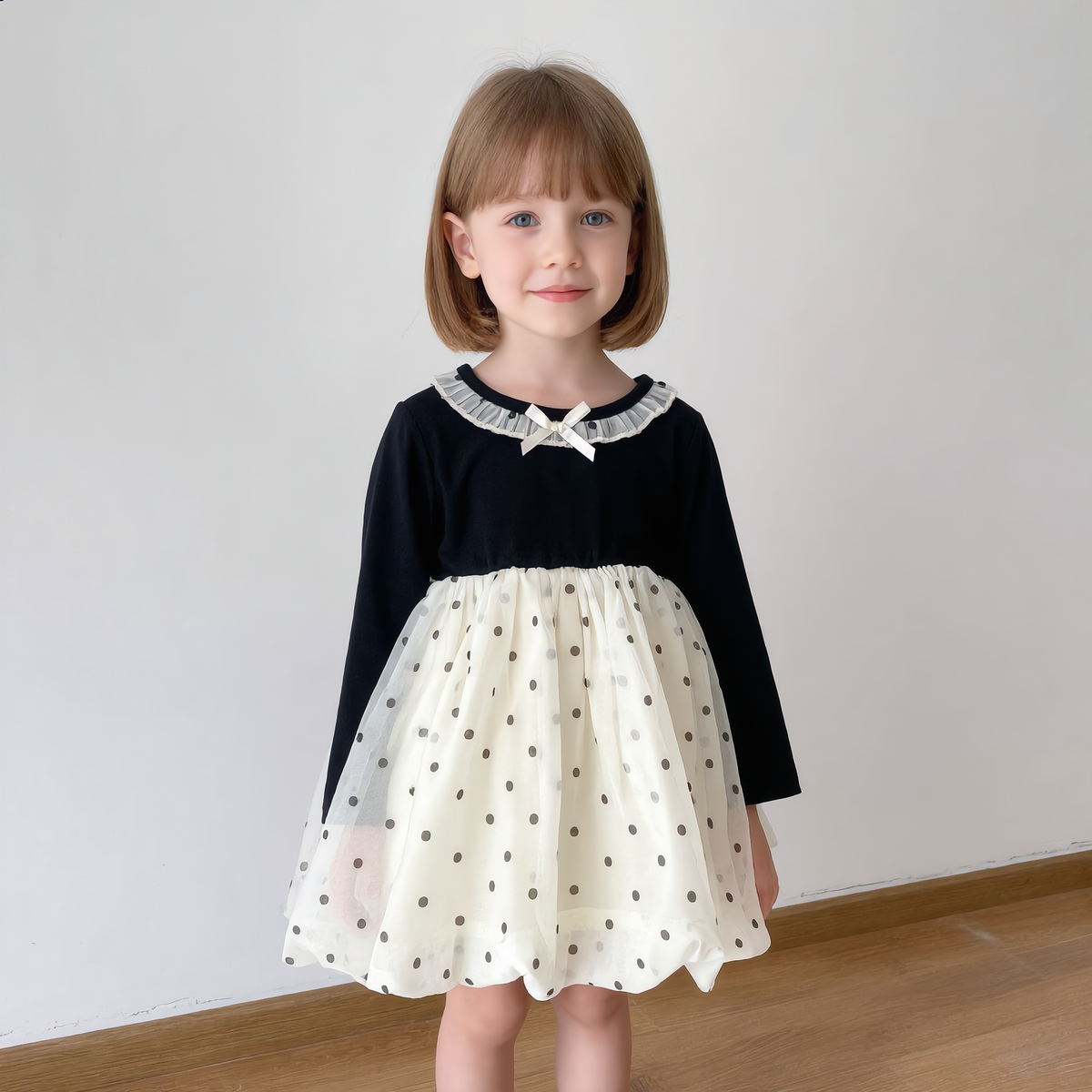 （Pre Order 2 Weeks）Girls Fall&Spring Dot Tulle Dress